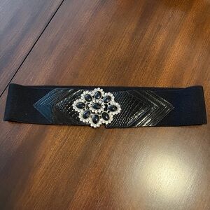 Black Stretch Waist Belt w/Jewels